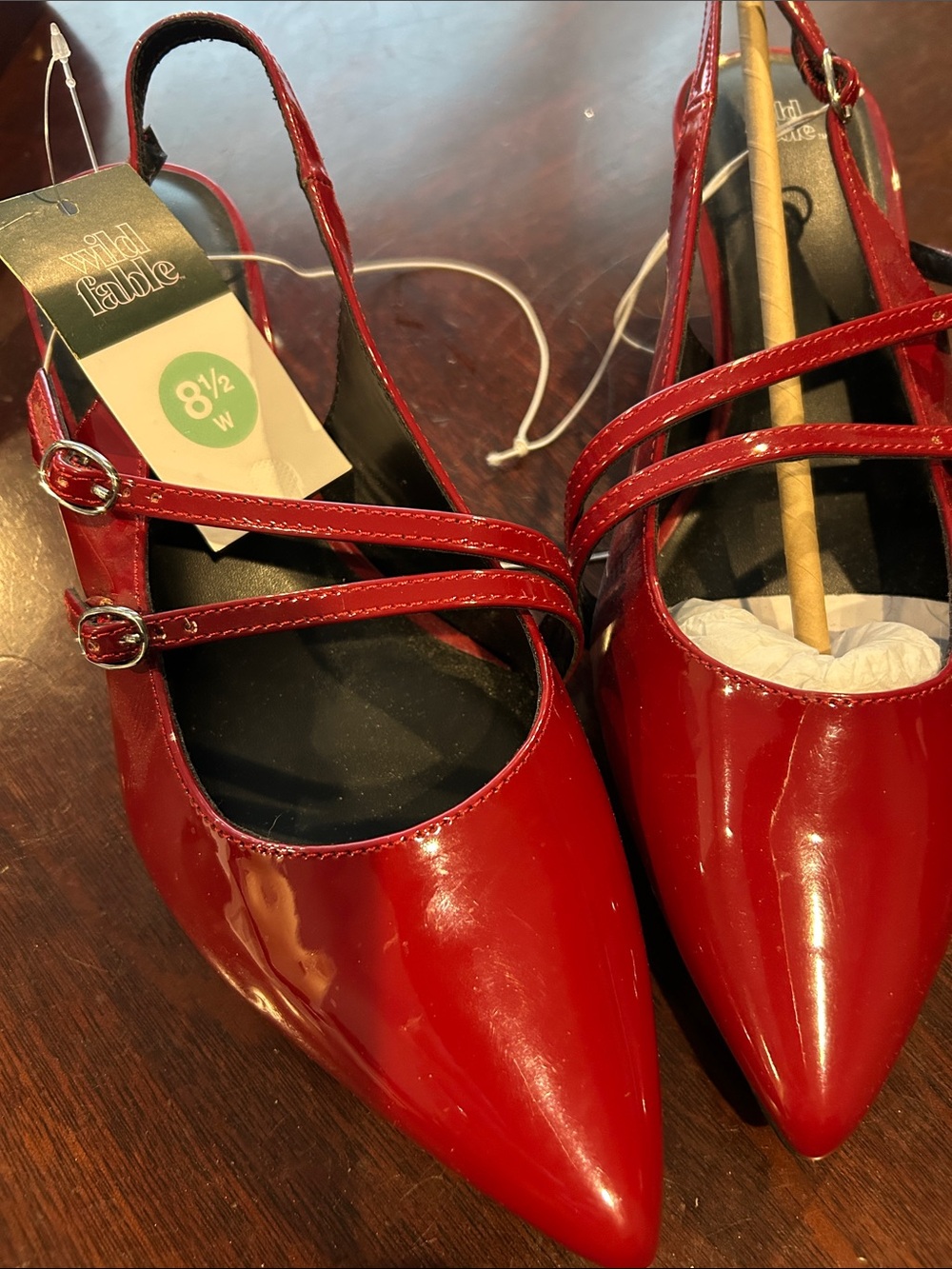 wild fable Red Patent Pointed-Toe Double-Strap Slingback Heels